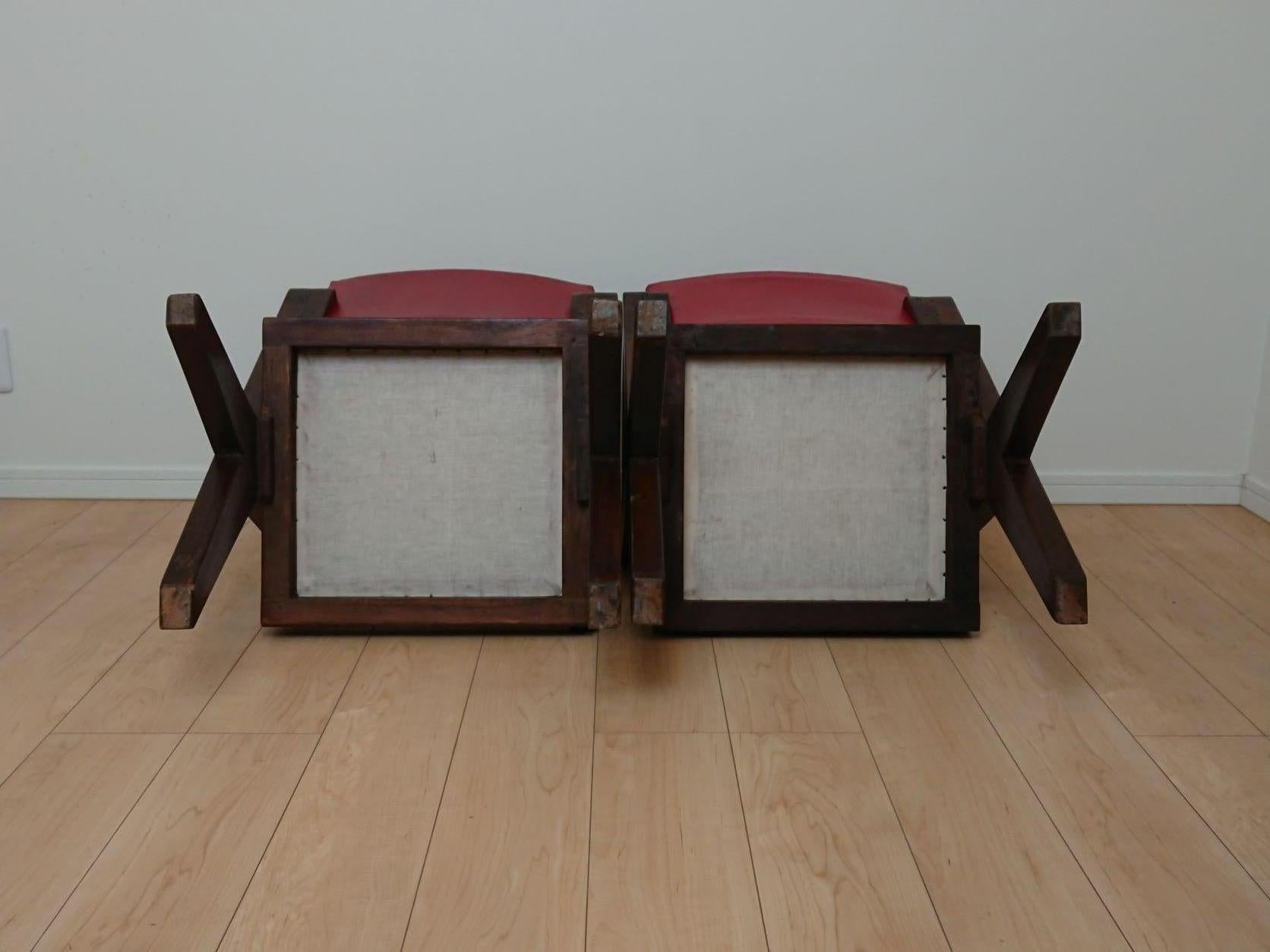 Leather Cross Legs Pair of Armchairs Designed Pierre Jeanneret for Chandigarh For Sale