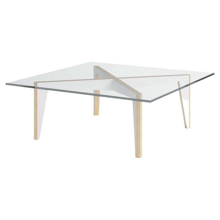 Cross Legs Wood Coffee Table White with Glass Top by Miduny, Made in Italy  For Sale at 1stDibs | coffee table wood, metal coffee table legs, coffee table  white legs wood top