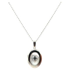 Cross Locket Pendant Necklace Mother of Pearl Sterling Silver