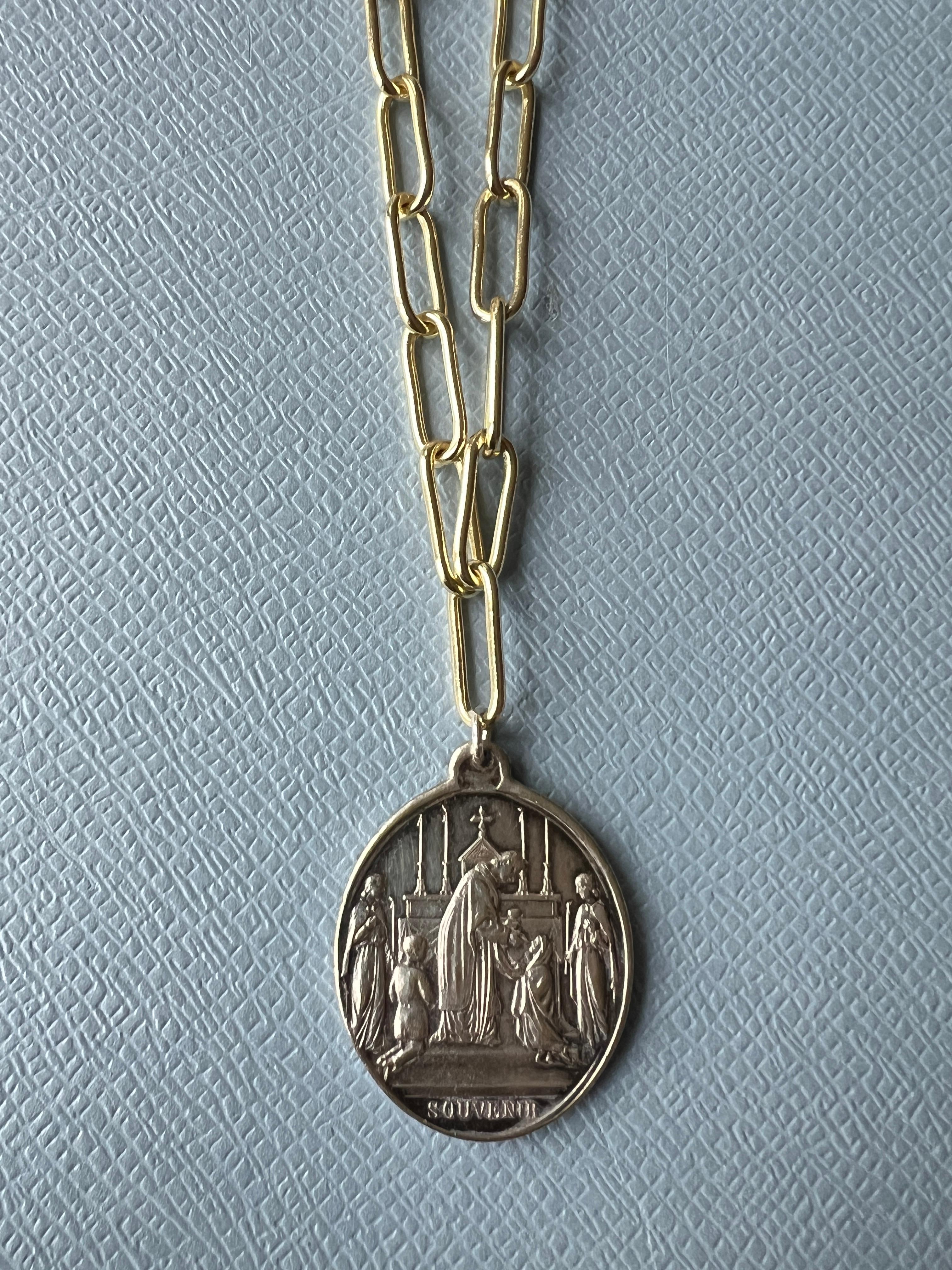 Cross Medal Chain Necklace Silver Gold Plated Communion Religious Souvenir 1