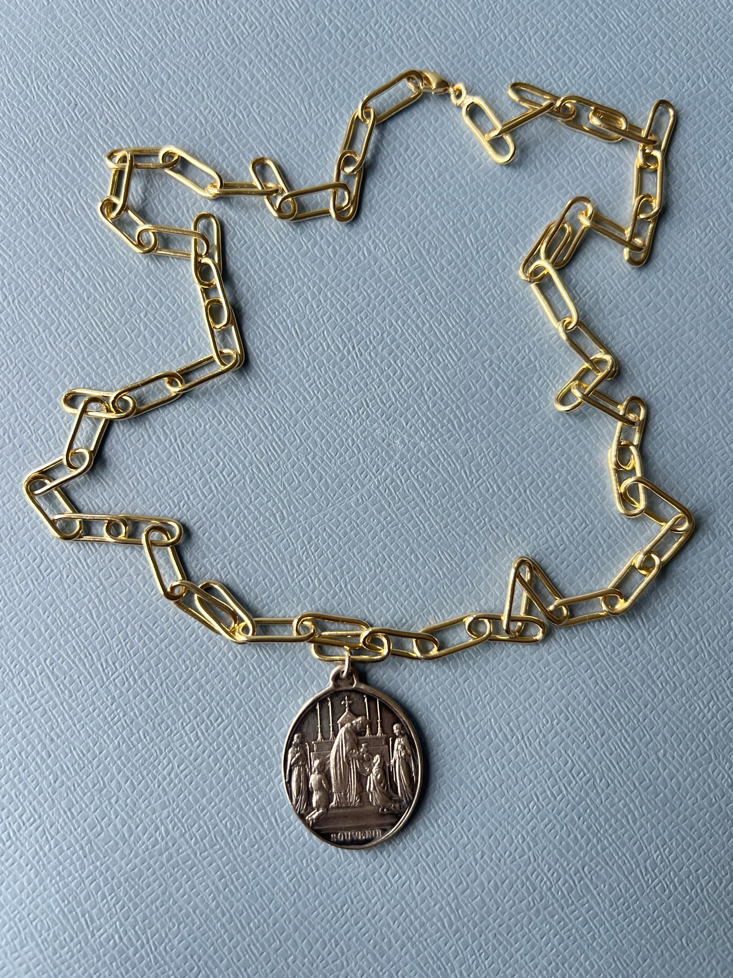 Cross Medal Chain Necklace Silver Gold Plated Communion Religious Souvenir 4