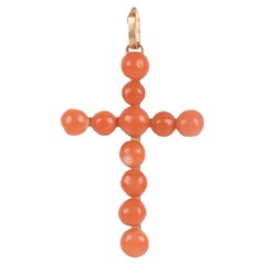 Collana con croce. Corallo mediterraneo di Sciacca, Inghilterra 1880.