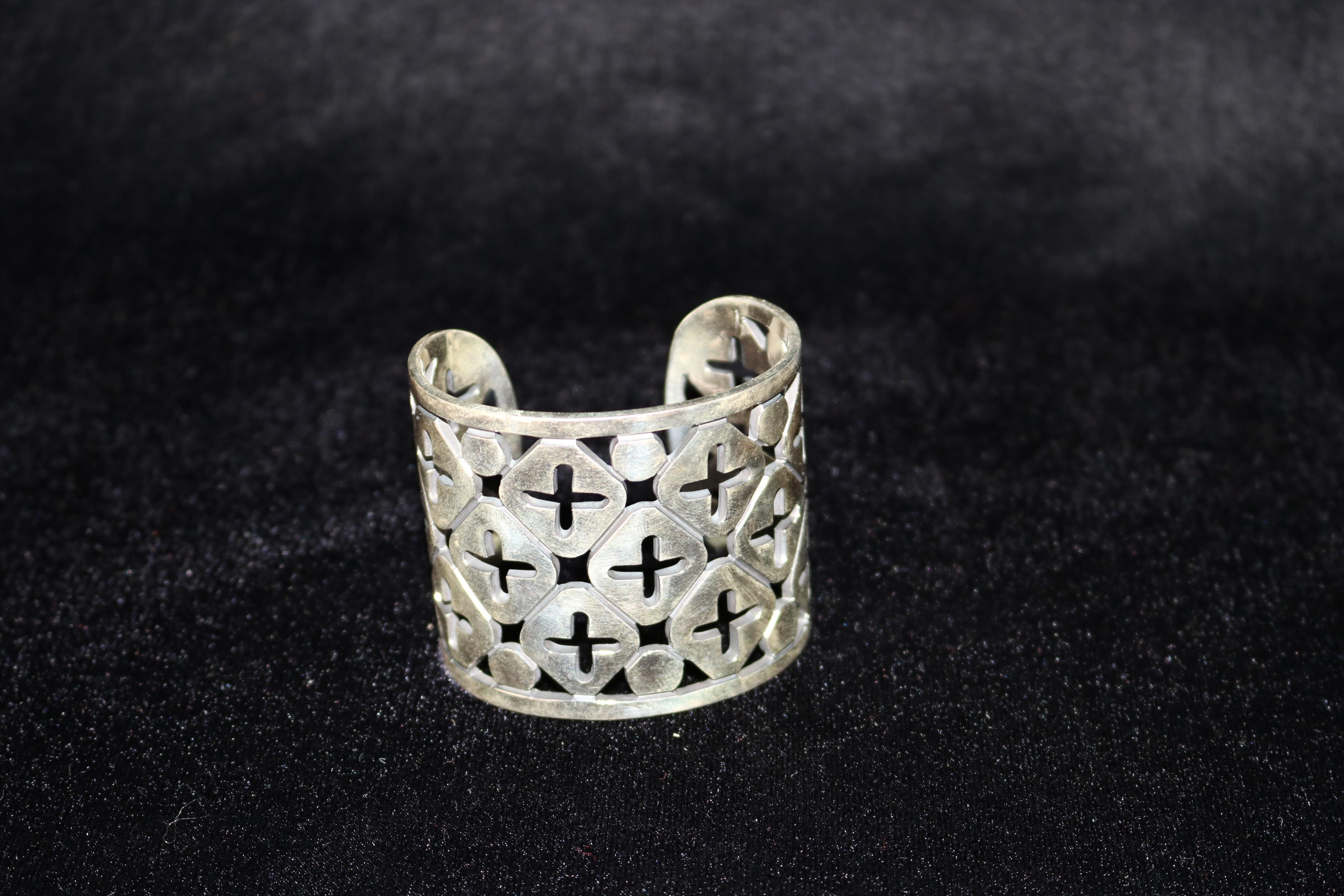 Modern Cross Mosaic 925 Silver Cuff Bracelet For Sale
