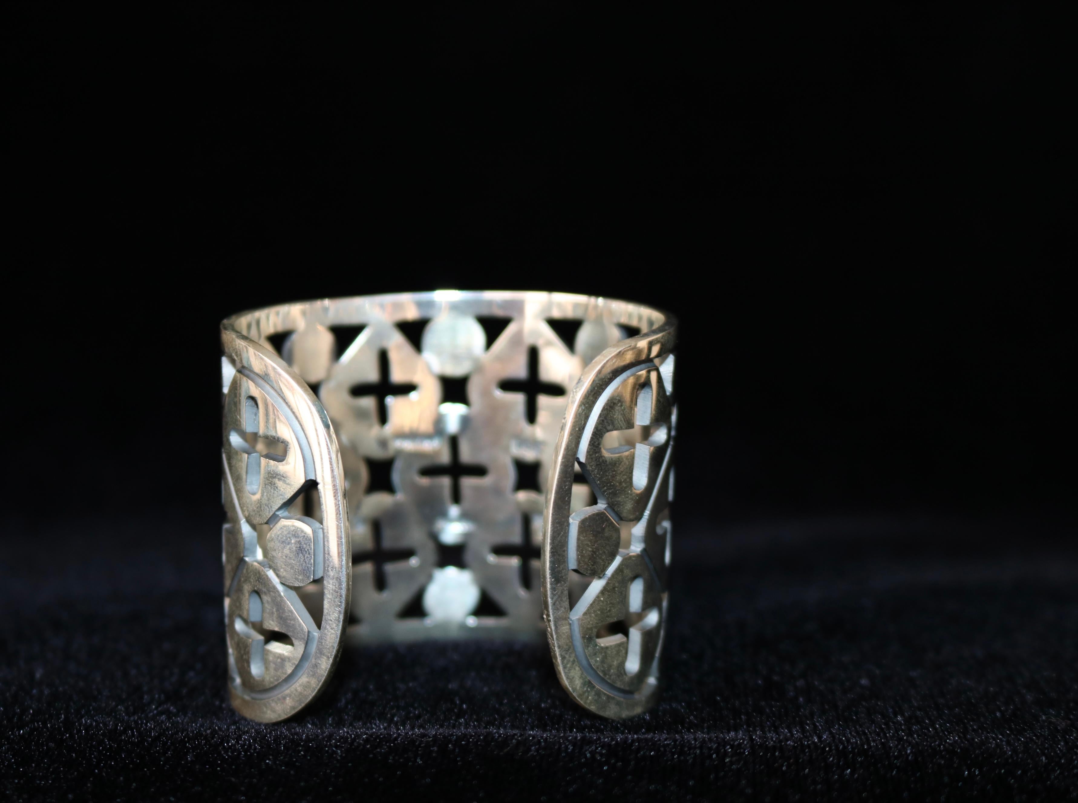 Women's Cross Mosaic 925 Silver Cuff Bracelet For Sale