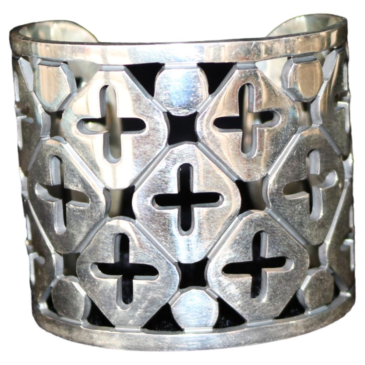 Cross Mosaic 925 Silver Cuff Bracelet For Sale