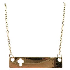 Cross Nameplate Necklace 14K Yellow Gold 18in 1.8g Spring Ring