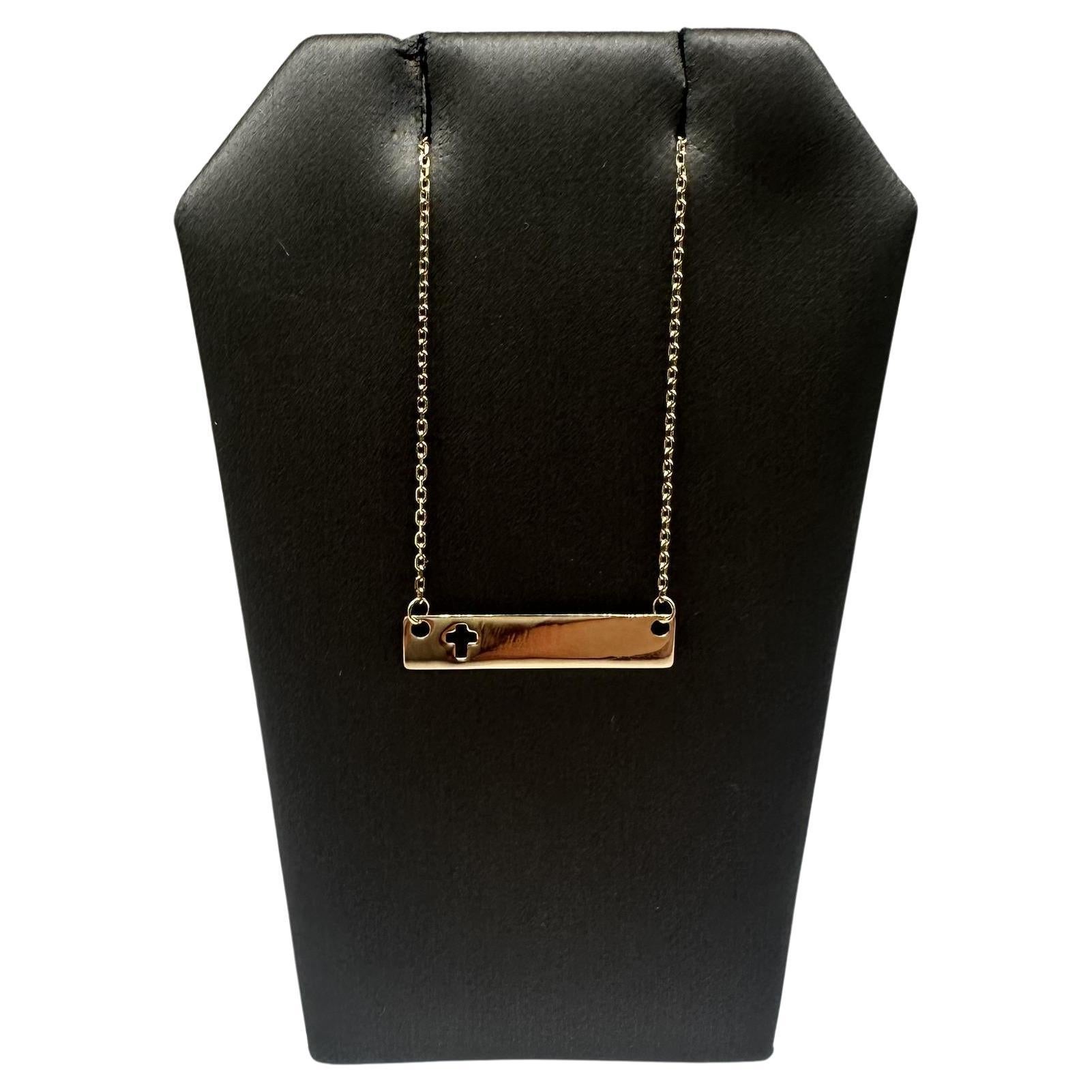 Kreuz-Namensschild-Halskette aus 14kt Gelbgold - 18", 1,8g, Federringverschluss