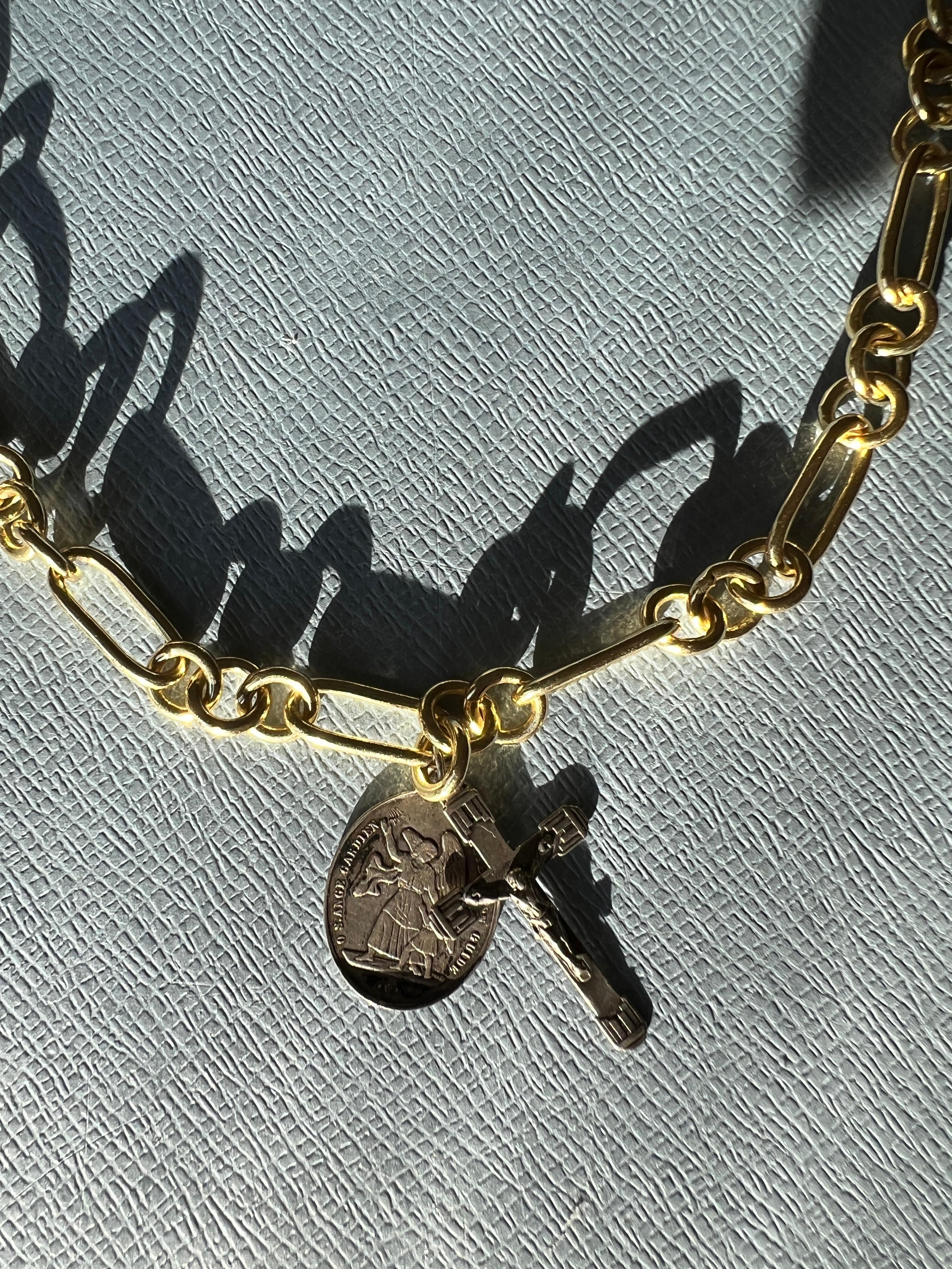 Cross Necklace Crucifix Religious Medal Guardian Angel Silver French Vintage 1
