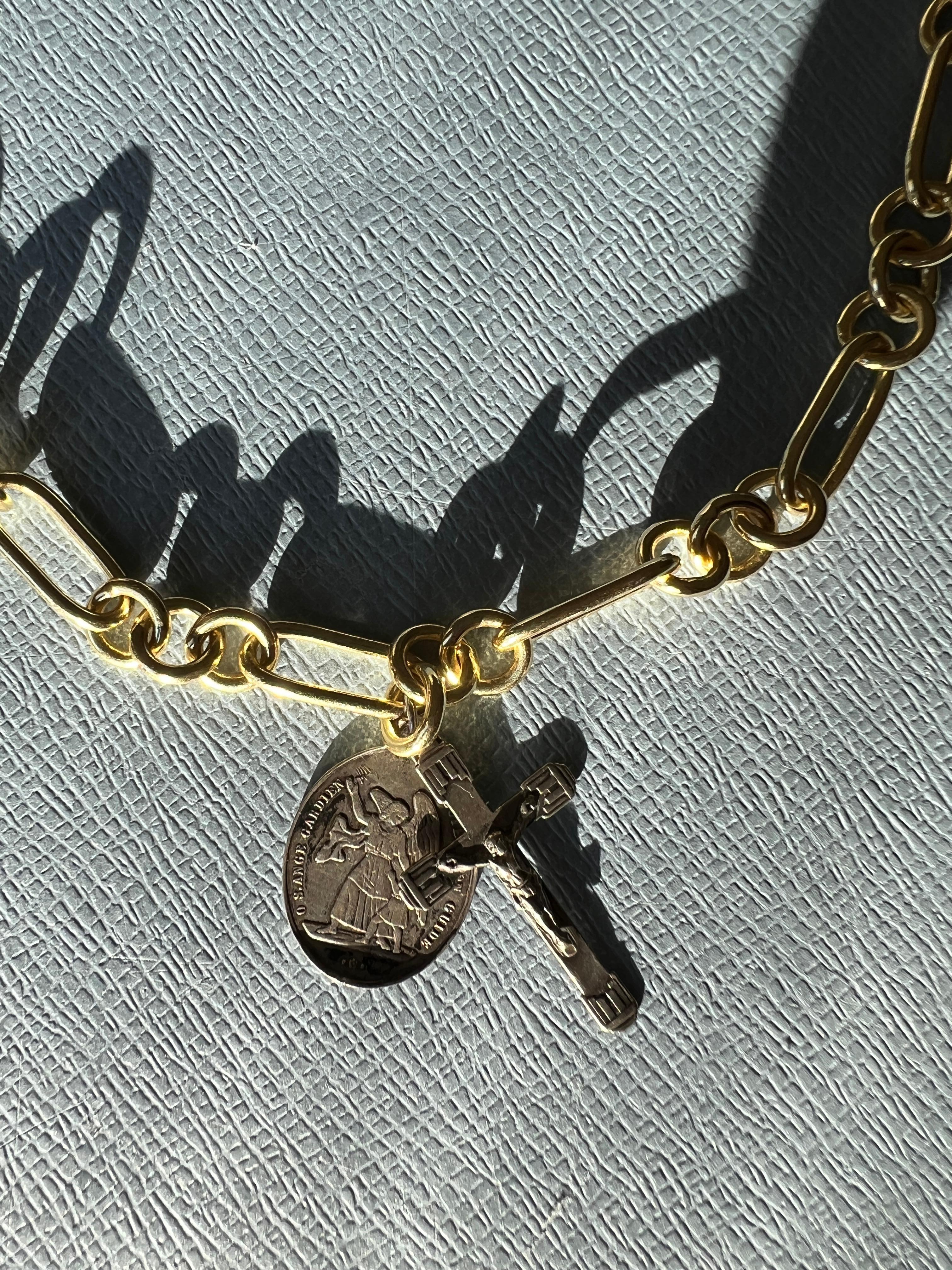 Cross Necklace Crucifix Religious Medal Guardian Angel Silver French Vintage 2