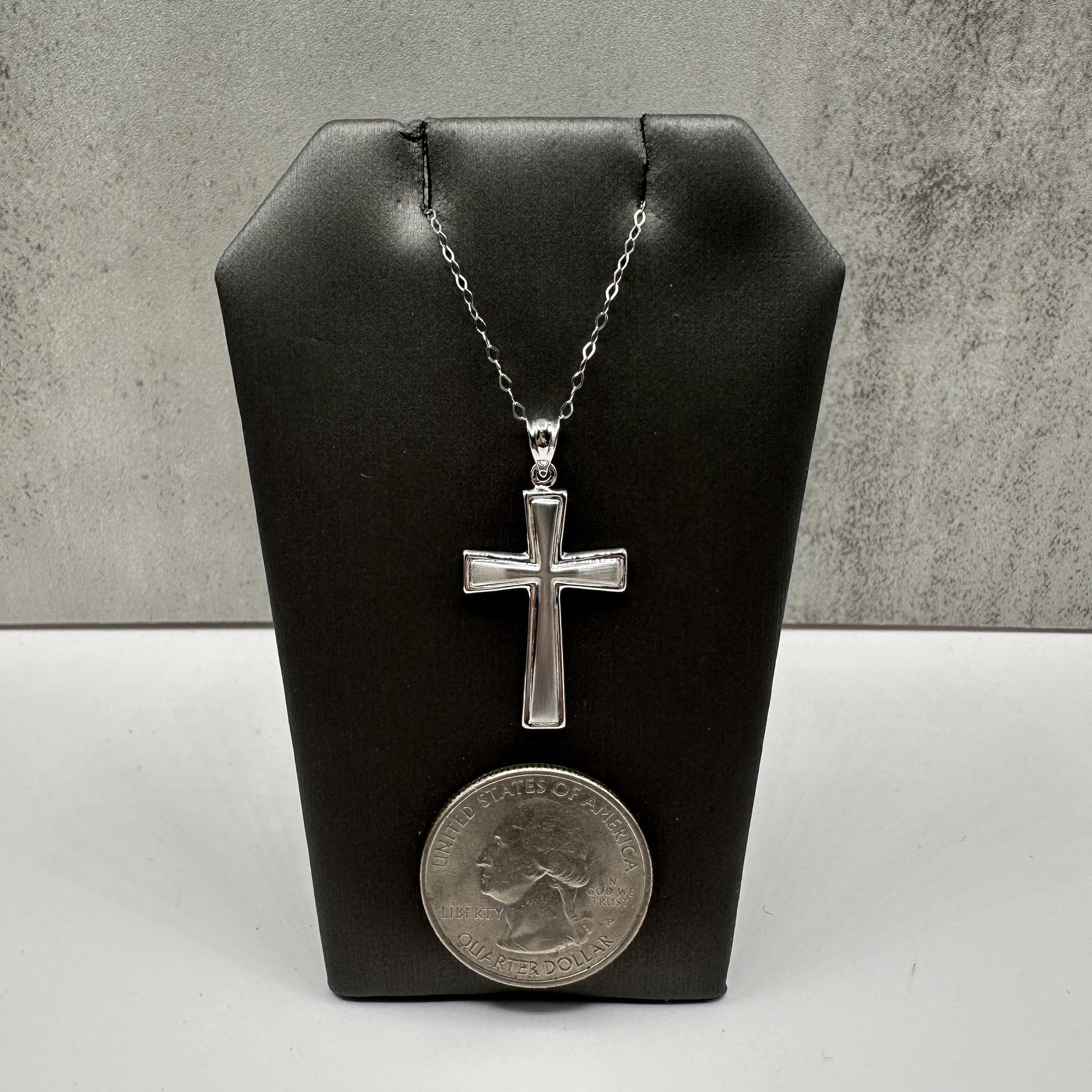 Women's or Men's Cross Necklace in 14kt White Gold - 16