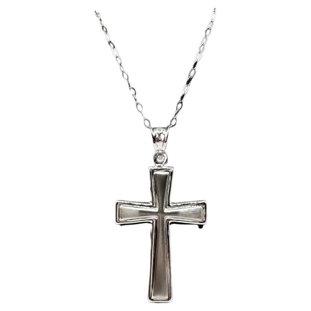 Cross Necklace in 14kt White Gold - 16", 1.4g, Spring Ring Clasp, New Condition