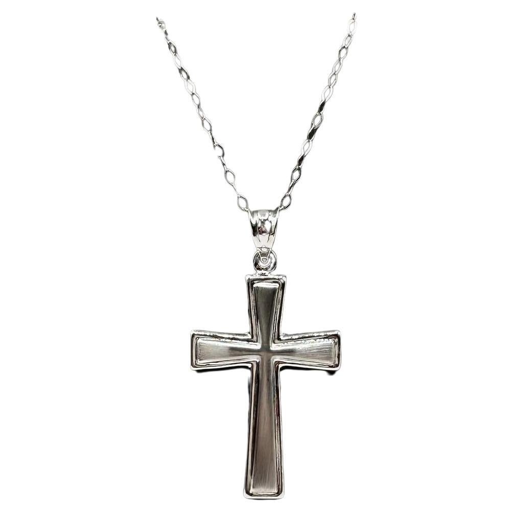Cross Necklace in 14kt White Gold – 18in, New