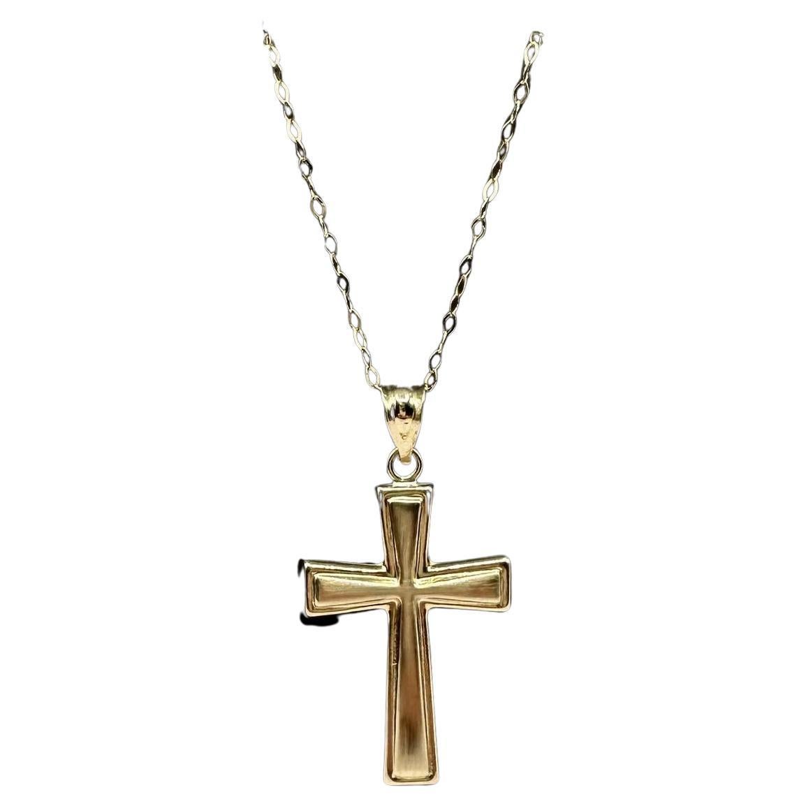 Collier croix en or jaune 14kt - 16", 1.5g, fermoir anneau à ressort, état neuf en vente