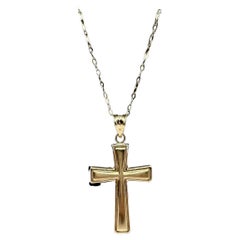 Collier croix en or jaune 14kt - 16", 1.5g, fermoir anneau à ressort, état neuf
