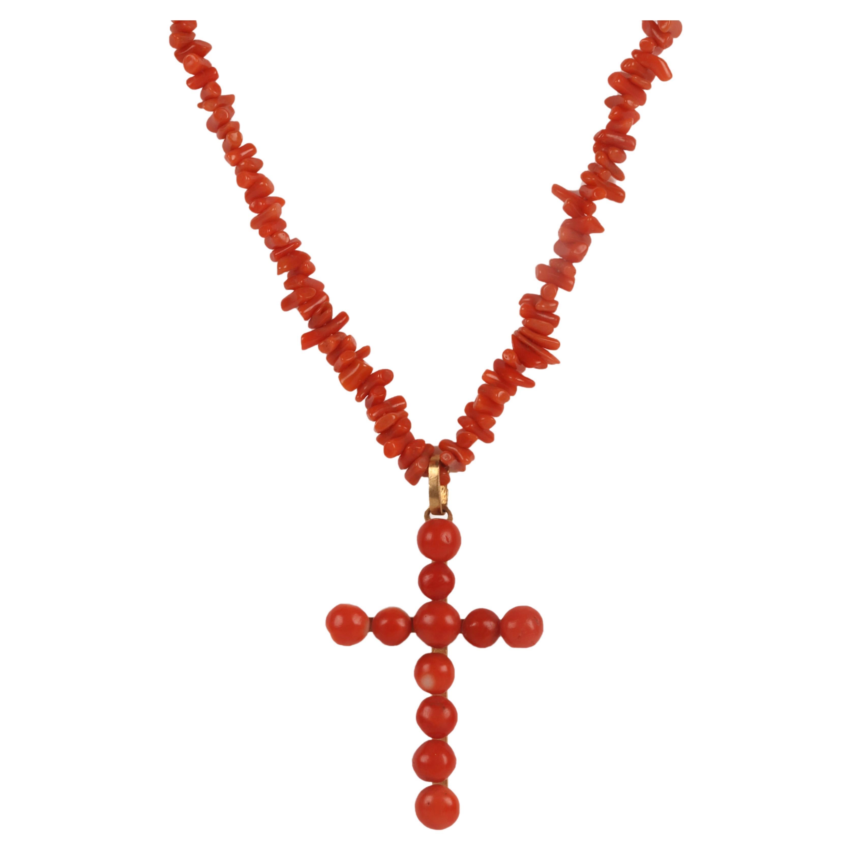 Cross necklace. Mediterranean coral from Sciacca, England 1880.