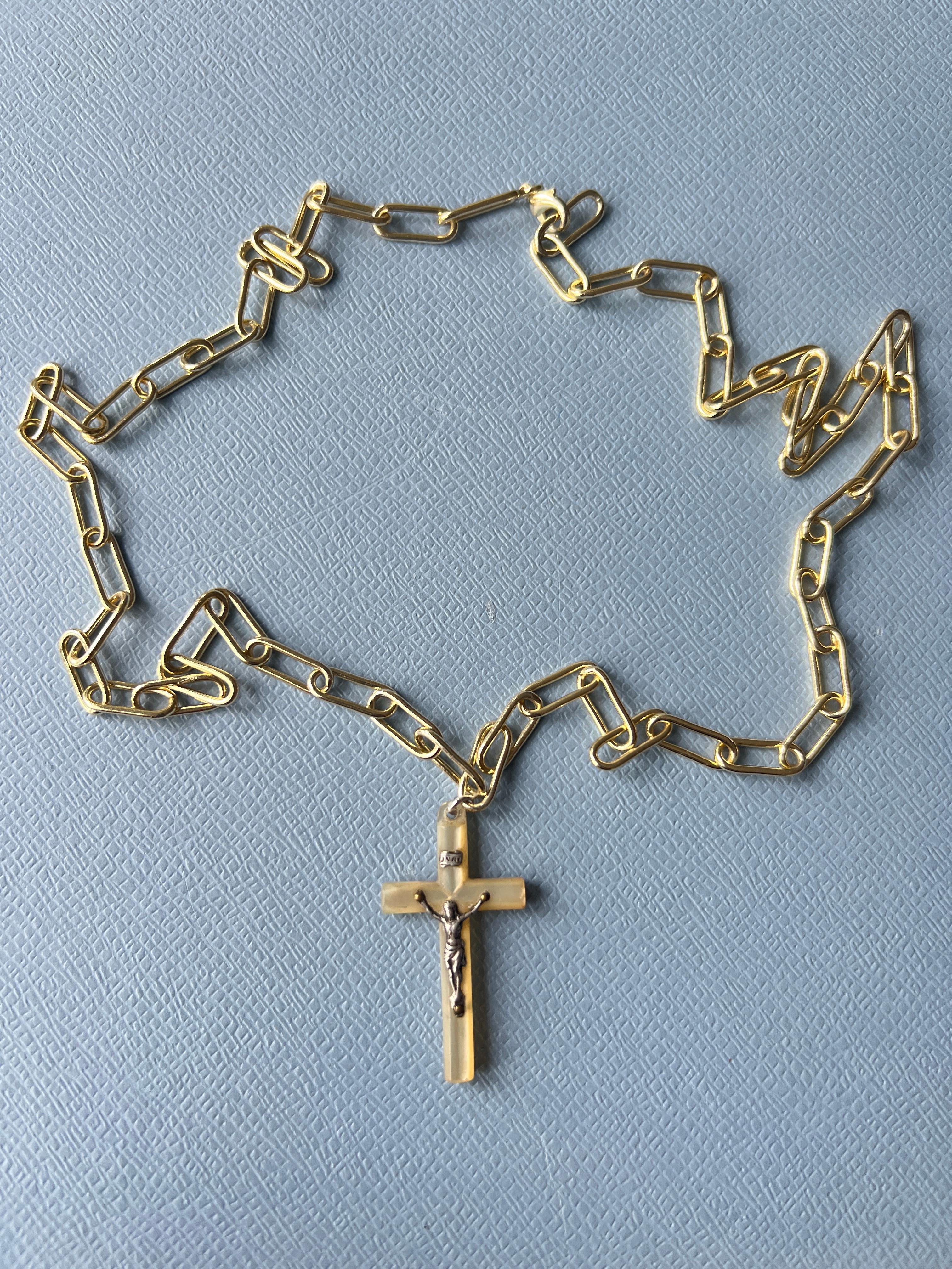Cross Necklace Nacre Silver Vintage Gold Plated J Dauphin 5