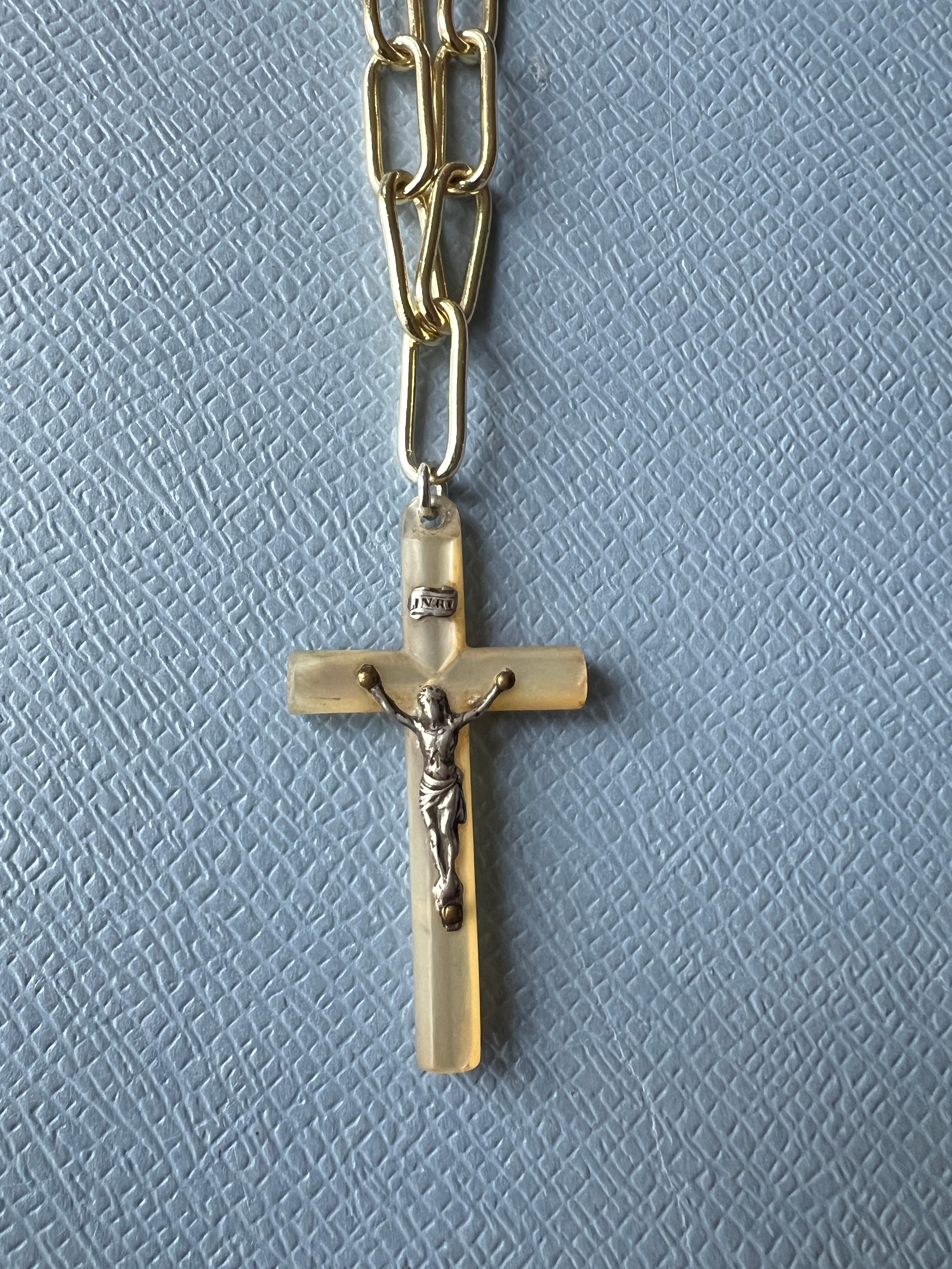 Cross Necklace Nacre Silver Vintage Gold Plated J Dauphin 2