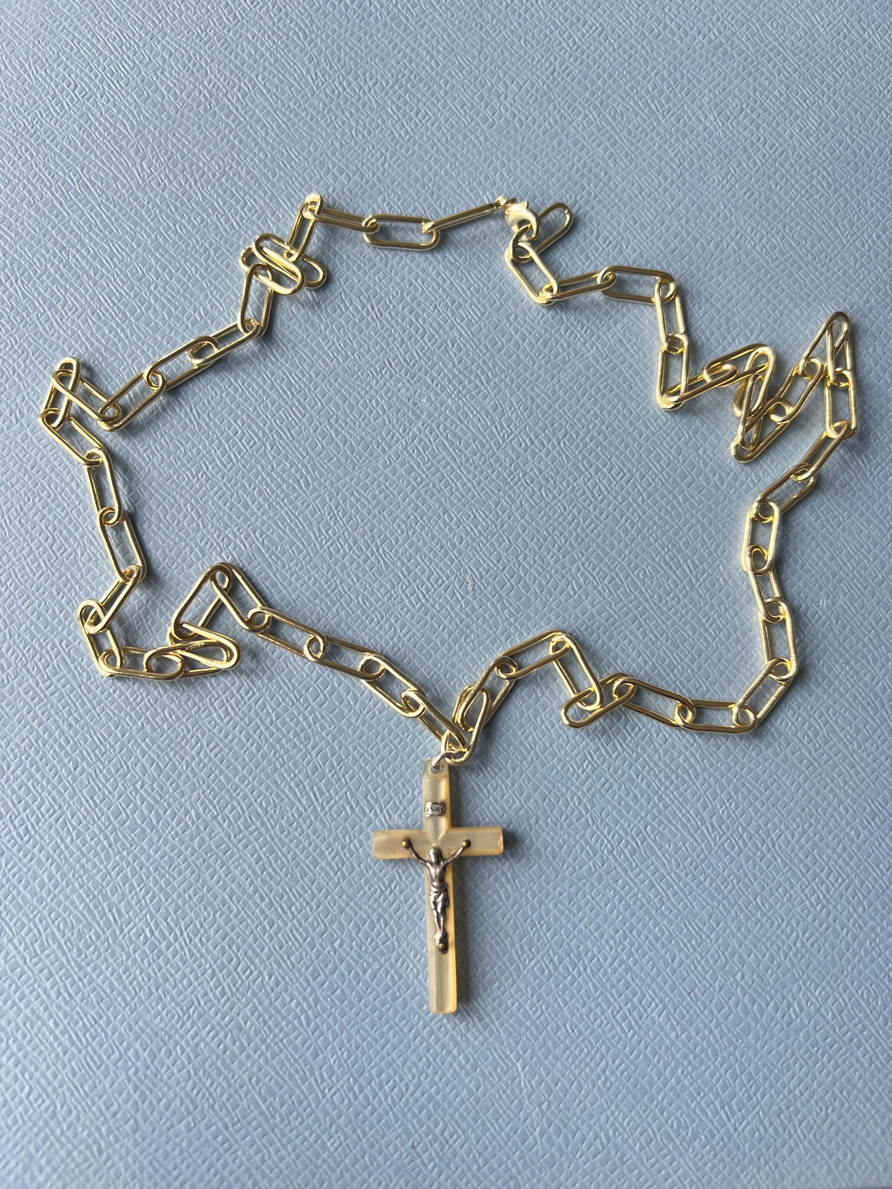 Cross Necklace Nacre Silver Vintage Gold Plated J Dauphin 3