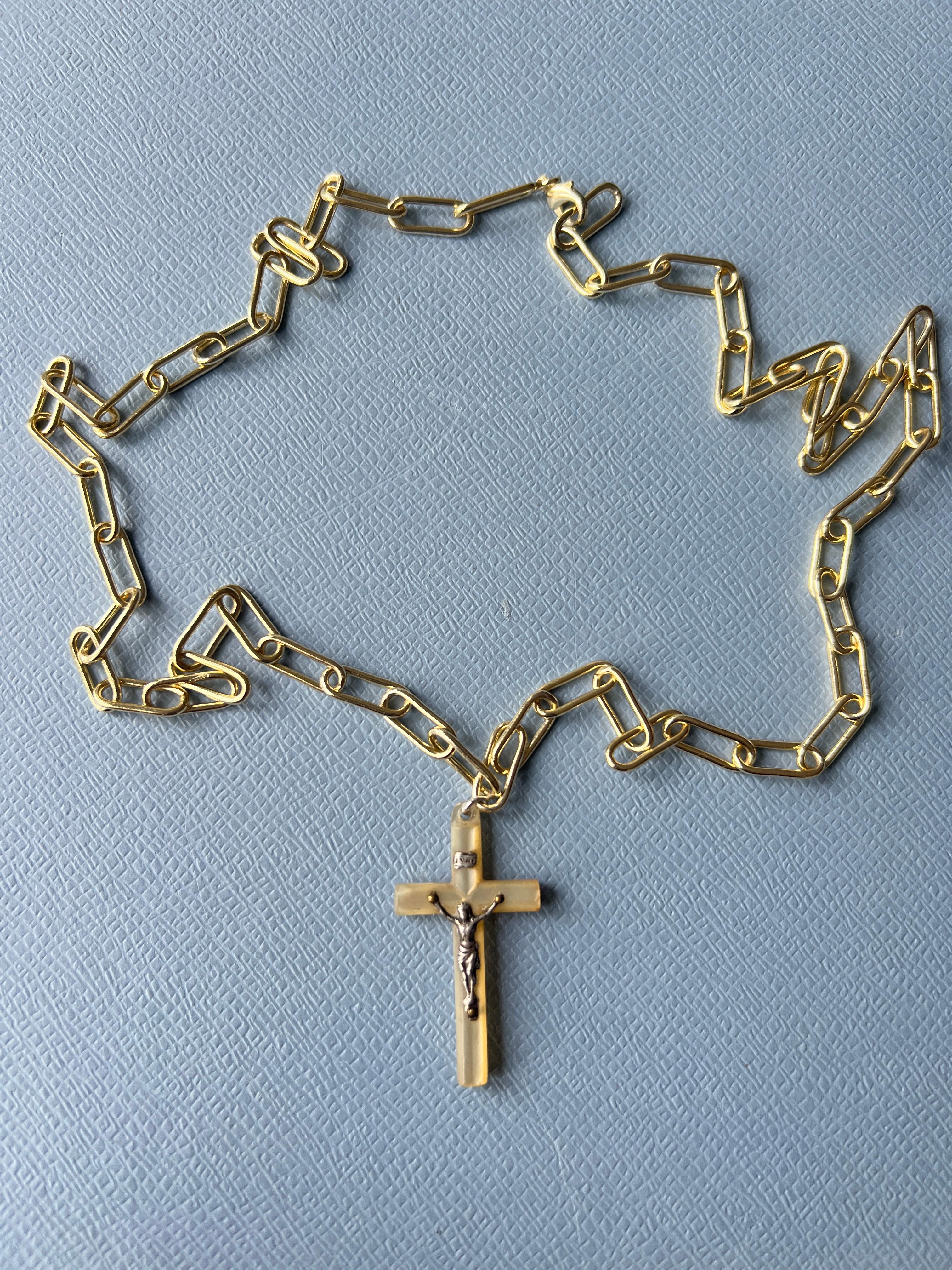 Cross Necklace Nacre Silver Vintage Gold Plated J Dauphin 4