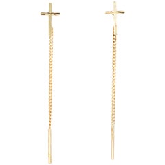Boucles d'oreilles croix sur chaîne, boucles d'oreilles croix sur chaîne en câble