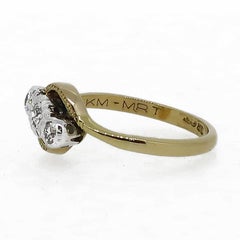 Cross Over Diamond Three-Stone Ring 18 Karat Yellow & White Gold