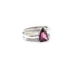 Cross Over Rhodolite Garnet & Diamond Ring in 14k White Gold