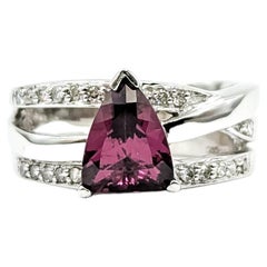 Cross Over Rhodolite Garnet & Diamond Ring in 14k White Gold