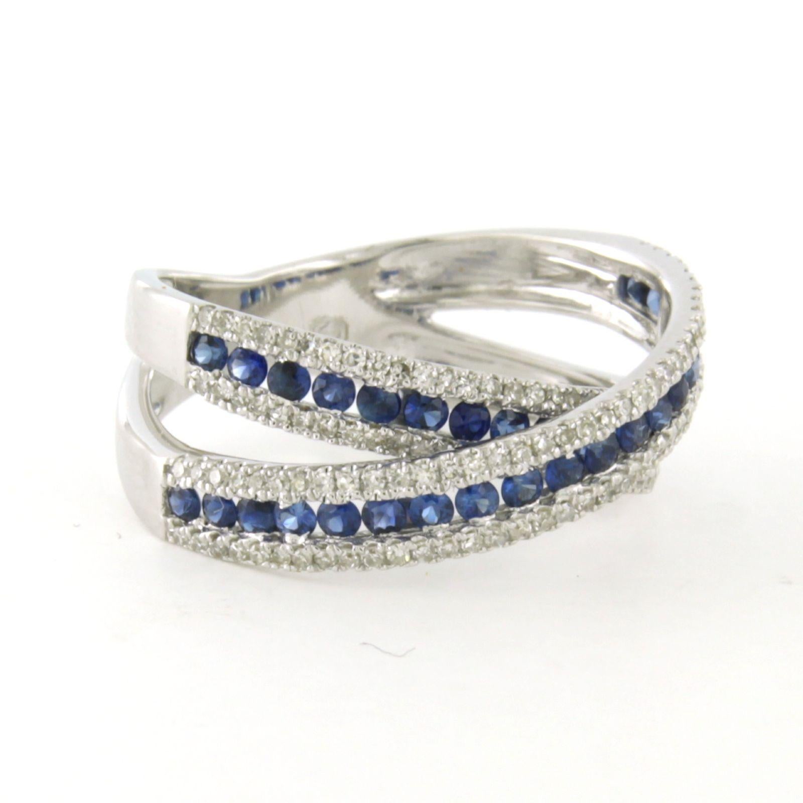 Moderne Bague croisée avec saphir et diamants taille unique jusqu'à 0,50ct or 14k en vente