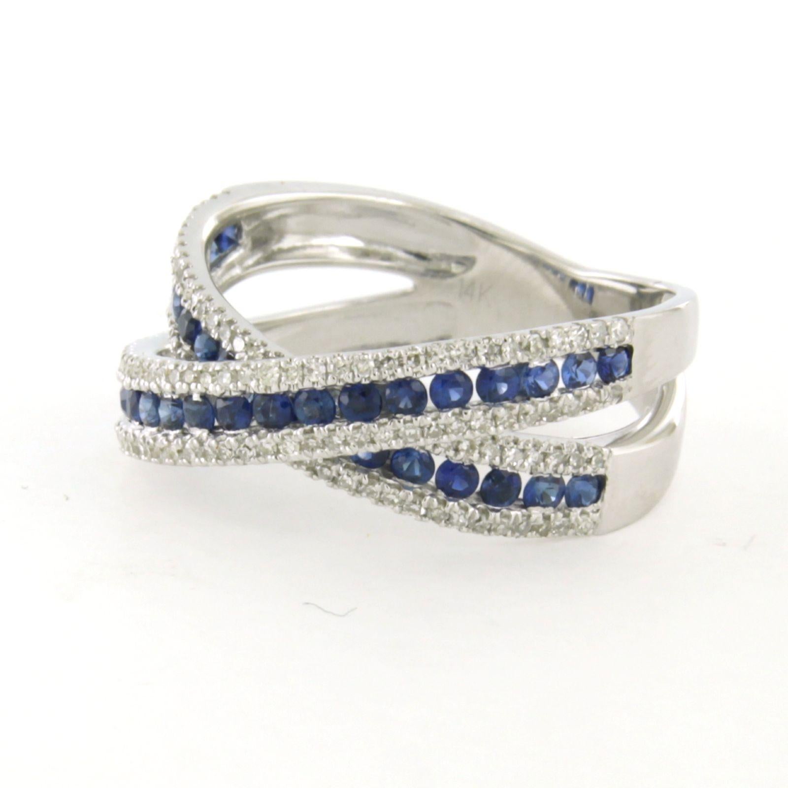 Taille simple Bague croisée avec saphir et diamants taille unique jusqu'à 0,50ct or 14k en vente