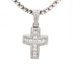Cross Pendant 14K White Gold Charm Round Diamond Necklace 2.00 ct. tw. (D, VVS1)