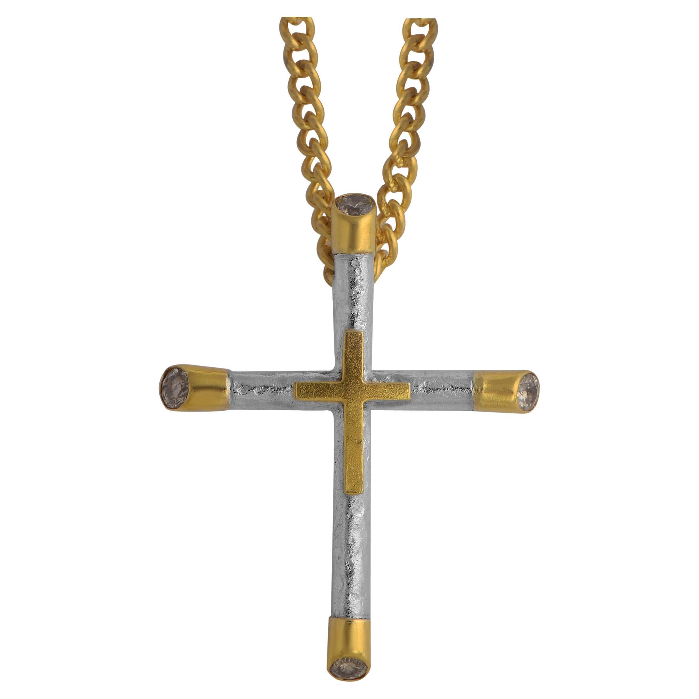 Emma Chapman Cross Pendant Diamond 18k Yellow Gold Sterling Silver