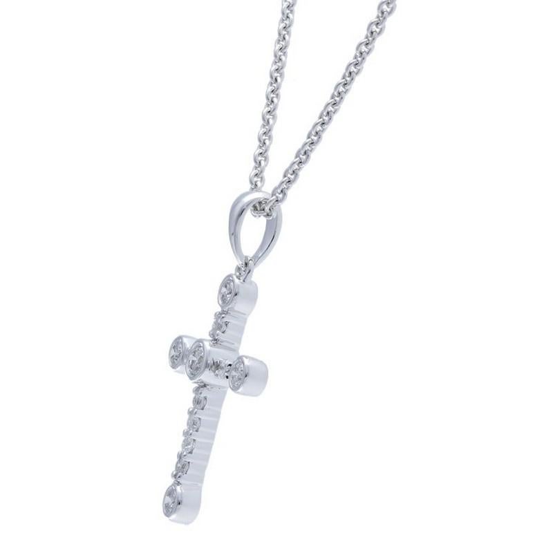 Modern Cross Pendant in 14K White Gold with 0.15 Carat Diamonds For Sale