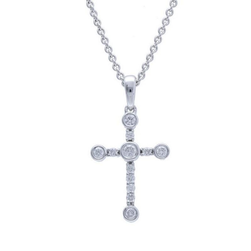 Round Cut Cross Pendant in 14K White Gold with 0.15 Carat Diamonds For Sale