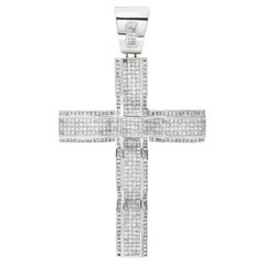 Cross Pendant in 14k White Gold with over 11 Carats Diamonds
