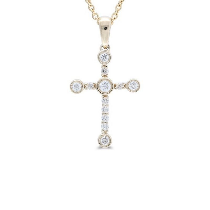 Diamond Carat Weight: This graceful cross pendant features a total of 0.15 carats of diamonds, comprising 12 round brilliant-cut diamonds. These diamonds are carefully chosen for their brilliance and clarity, resulting in a radiant and meaningful