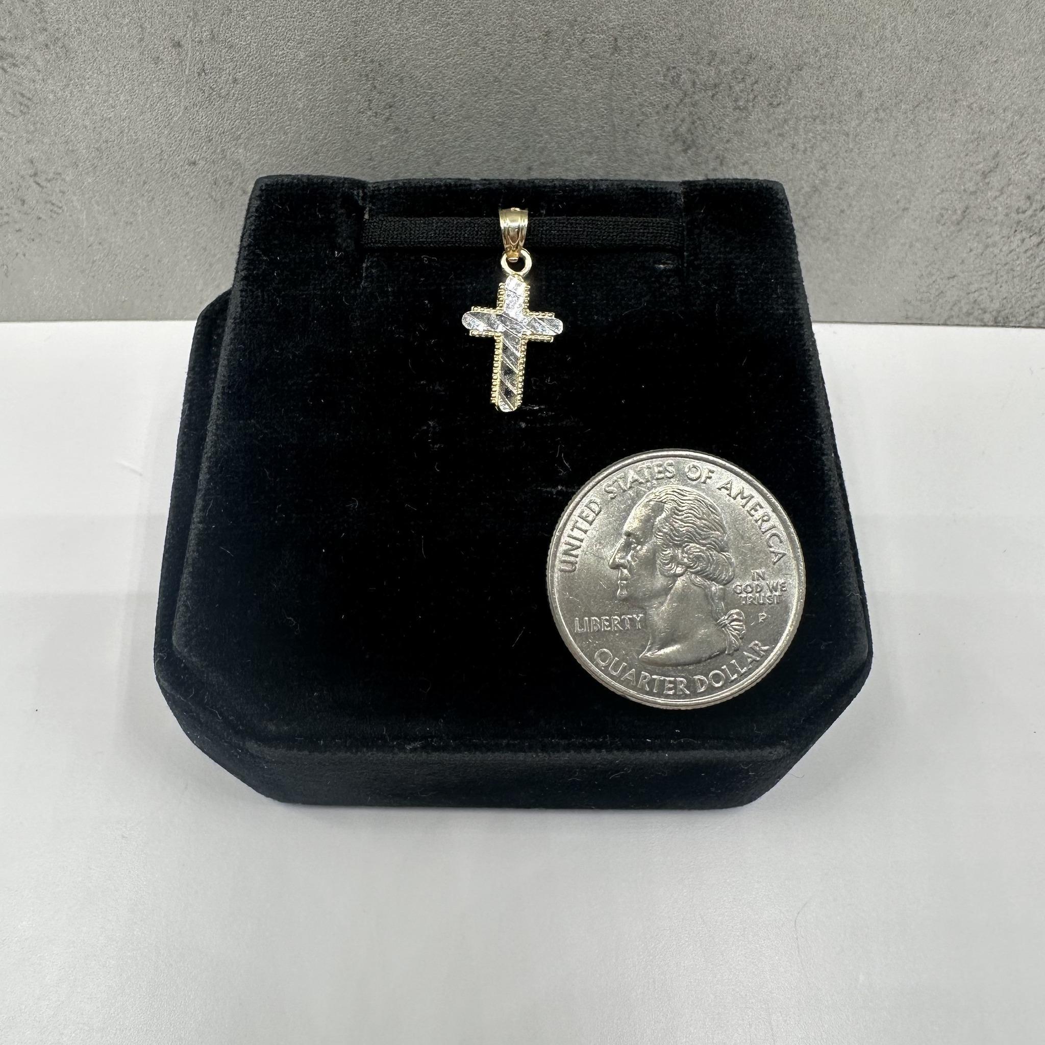 da uomo o donna Ciondolo a forma di croce in oro bicolore 14kt - 0,72 g, condizioni pari al nuovo in vendita
