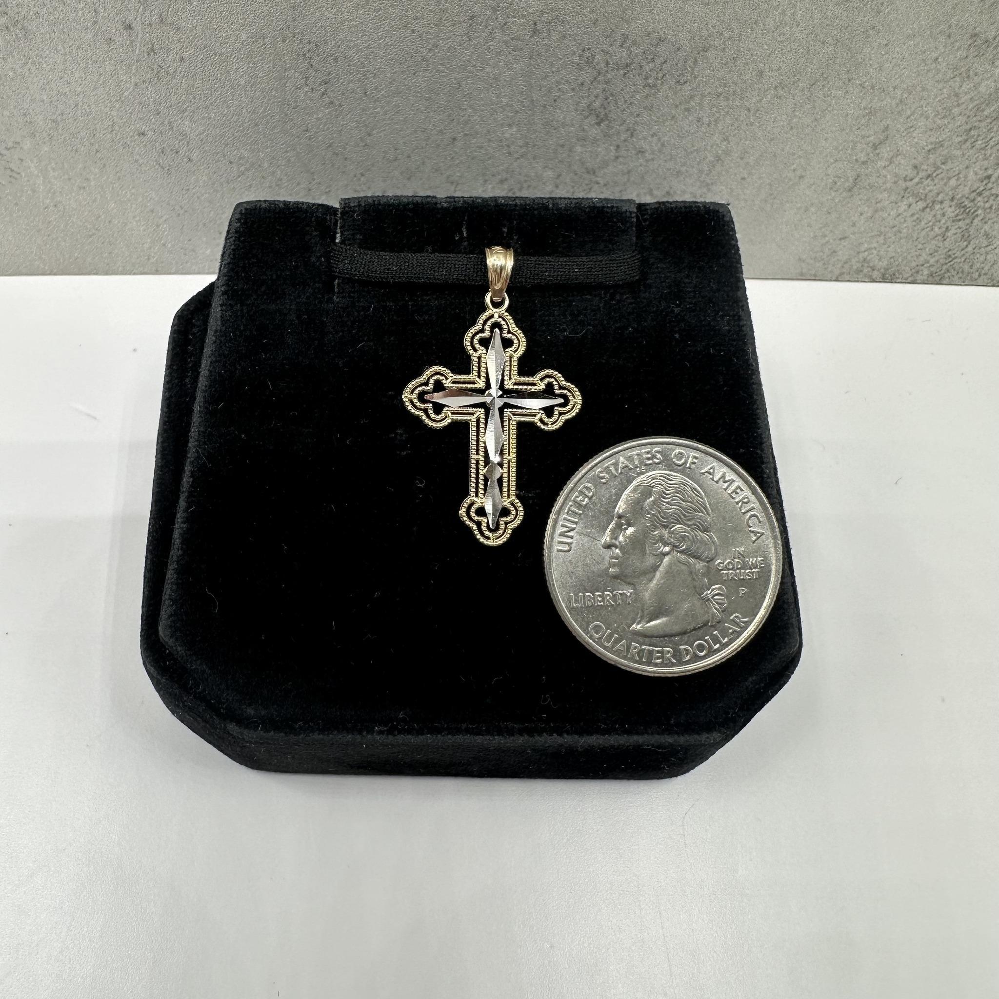 da uomo o donna Ciondolo a forma di croce in oro giallo 14kt - centro in rodio, 0,91g, nuovo in vendita