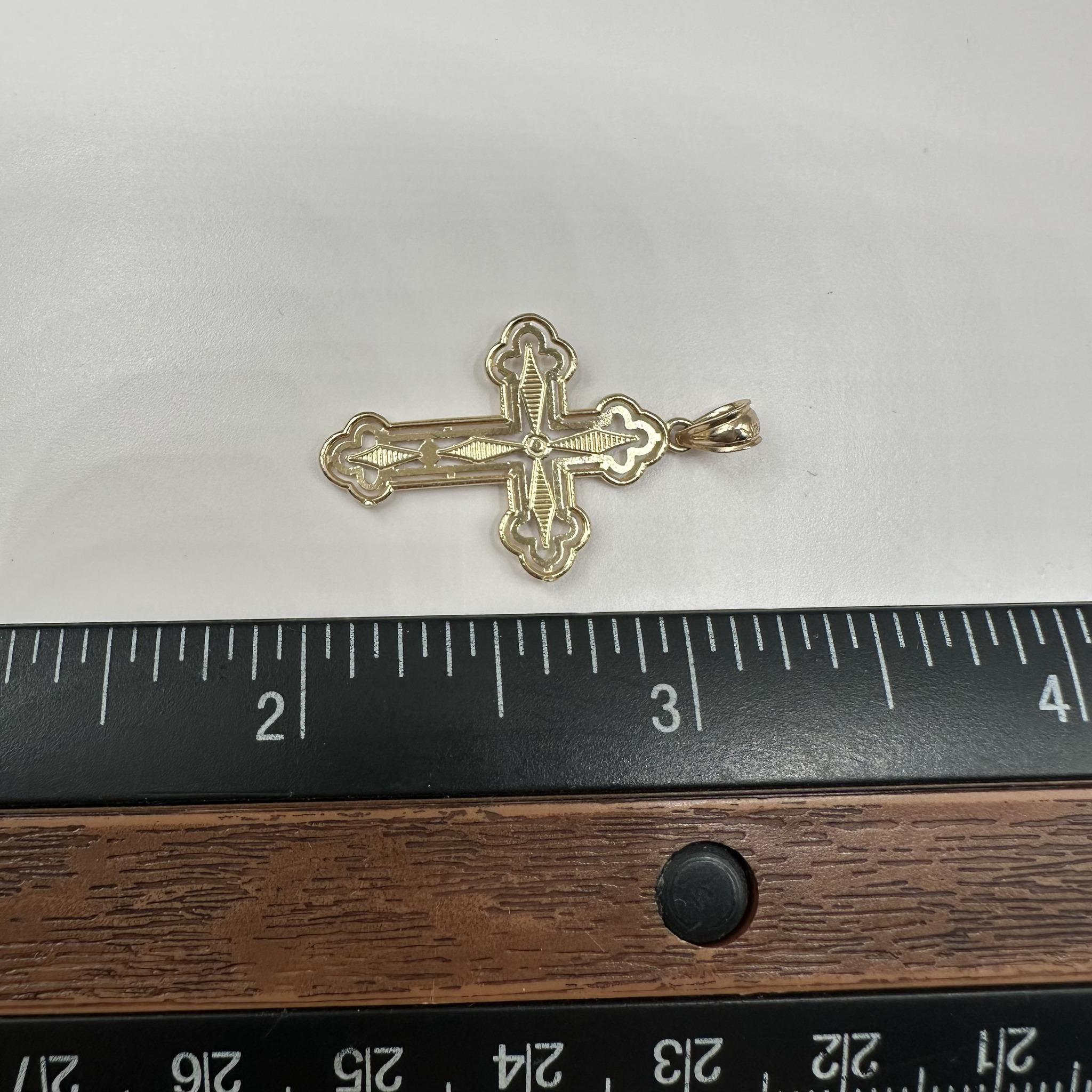 Ciondolo a forma di croce in oro giallo 14kt - centro in rodio, 0,91g, nuovo in vendita 1