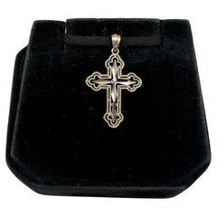 Ciondolo a forma di croce in oro giallo 14kt - centro in rodio, 0,91g, nuovo