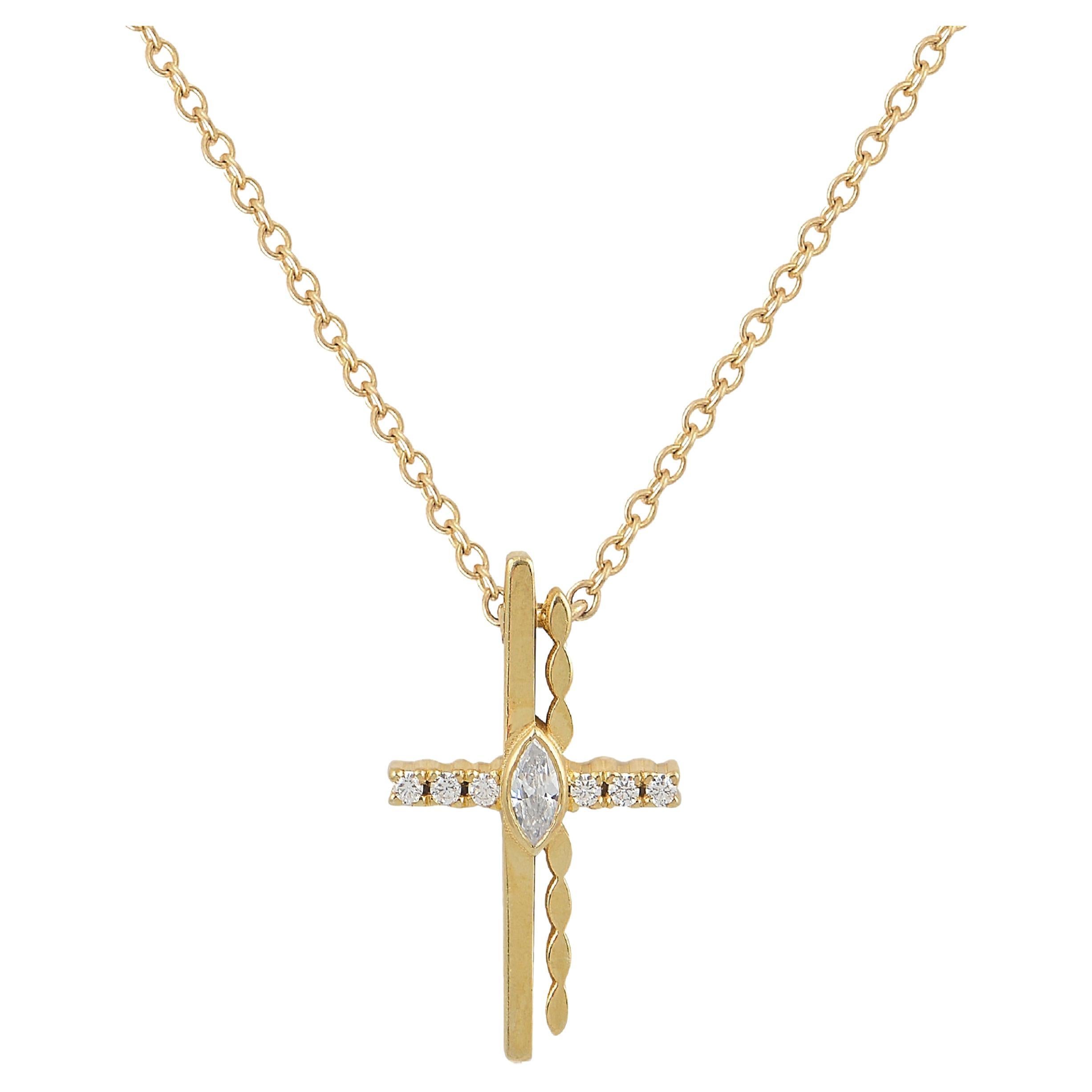 Cross Pendant in 18 Karat Yellow Gold with Diamonds For Sale