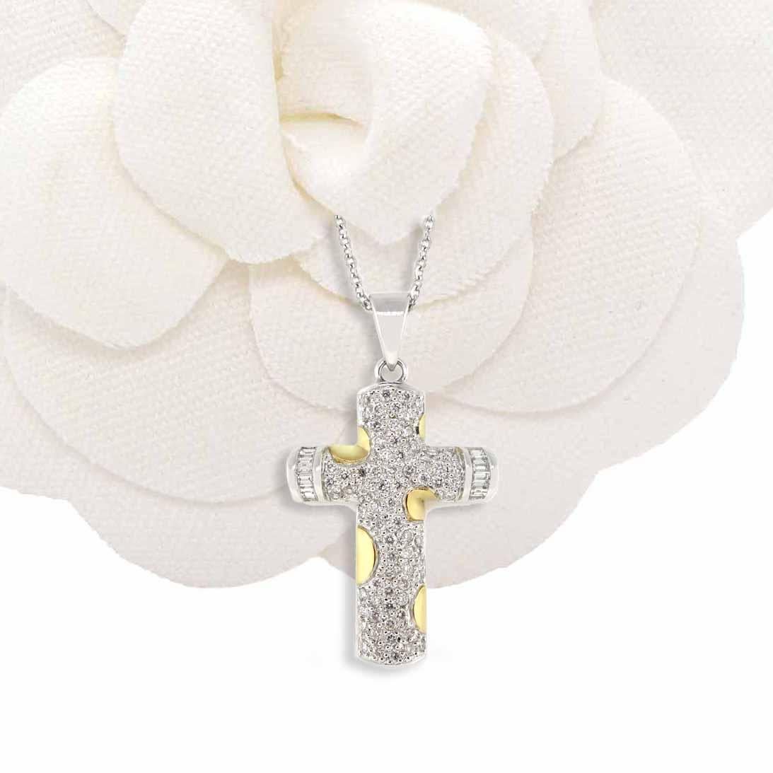 Cross Pendant in 18k 2 Tone In New Condition For Sale In Houston, TX