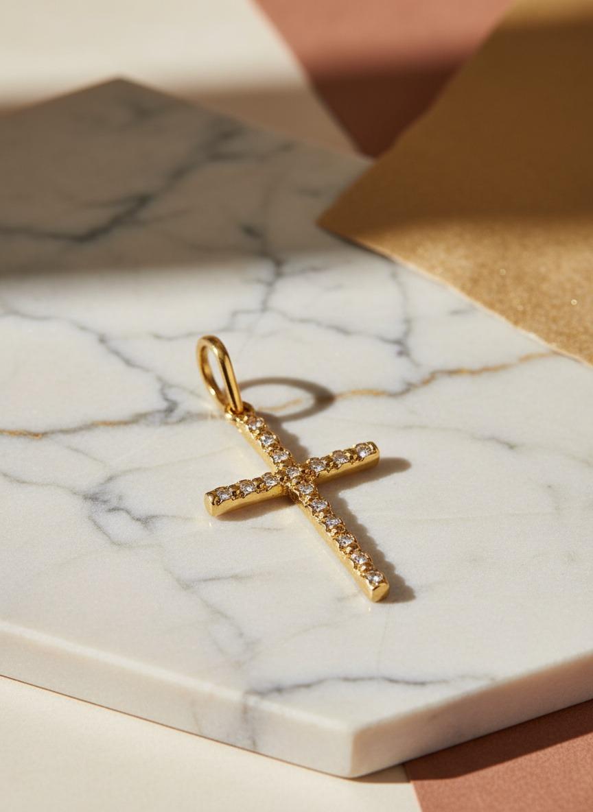 Pendentif croix en or jaune 18kt avec diamants en vente 2