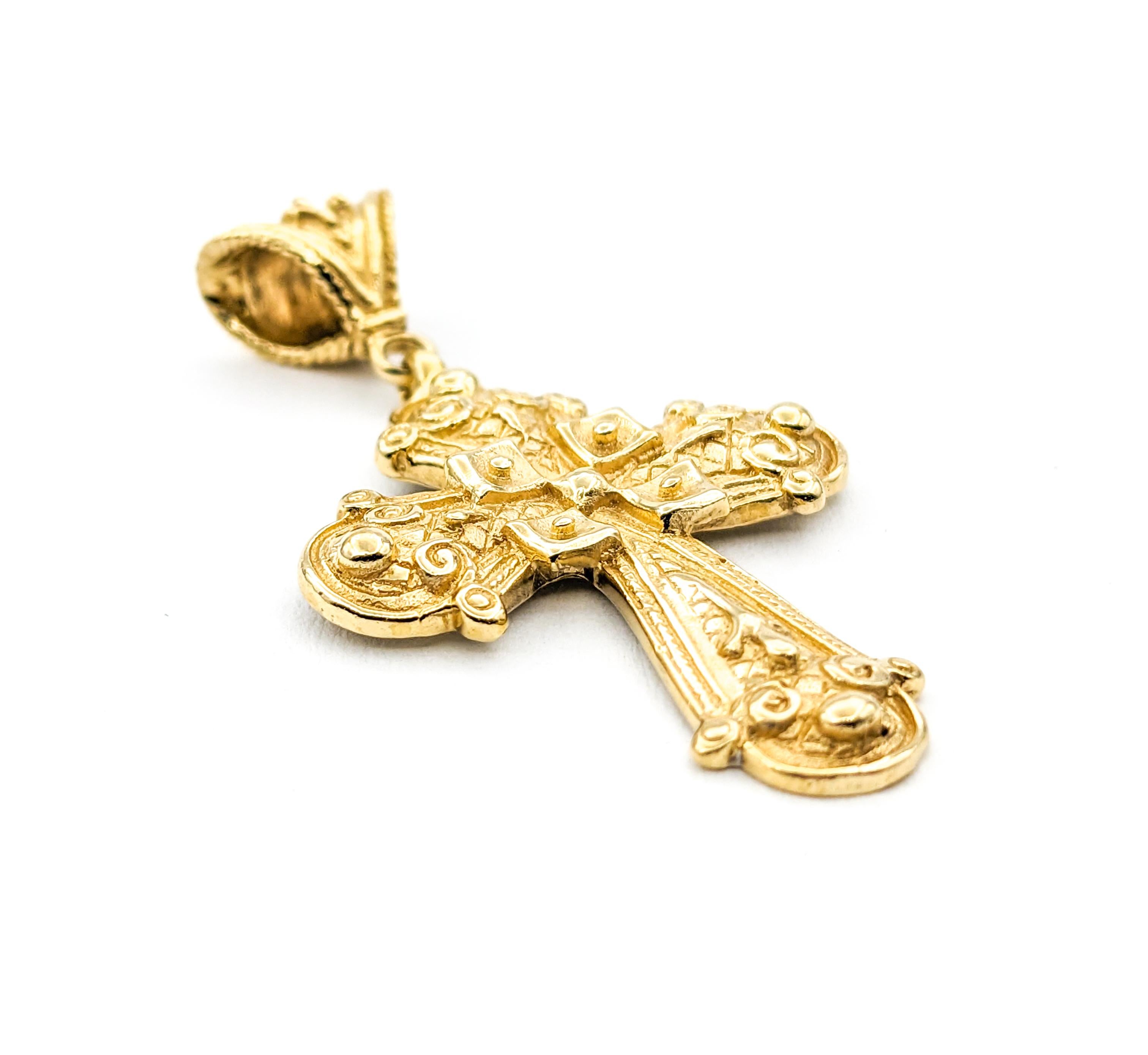 Cross Pendant In Yellow Gold


Introducing our exquisite Gold Fashion Pendant, intricately crafted in 14kt yellow gold. This pendant features a beautifully detailed ornate cross design, showcasing the artistry and elegance of its creation. Measuring