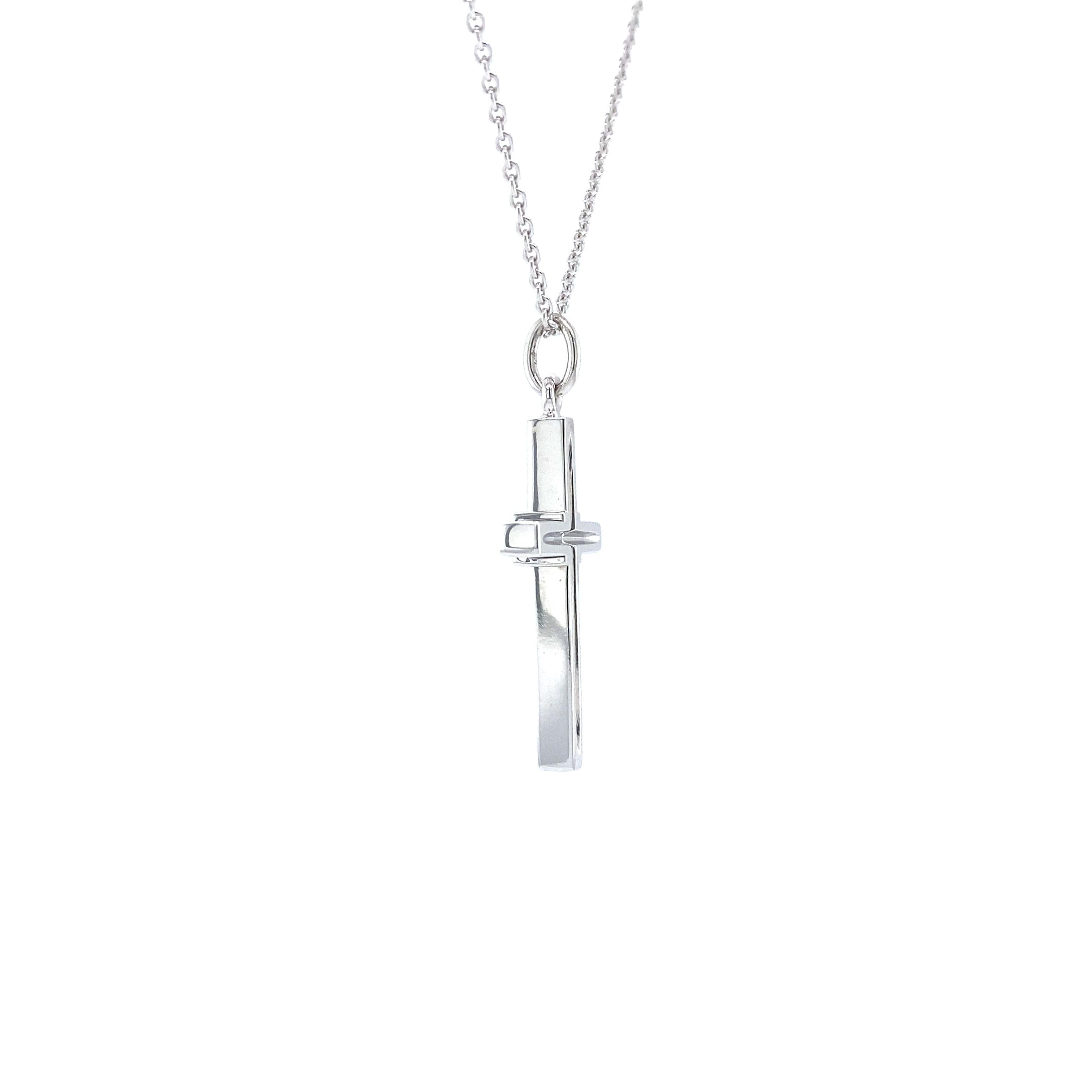 da uomo o donna Collana con ciondolo a forma di croce - Oro bianco 18 carati - 21 diamanti in totale 0,25 carati H. H. VS in vendita