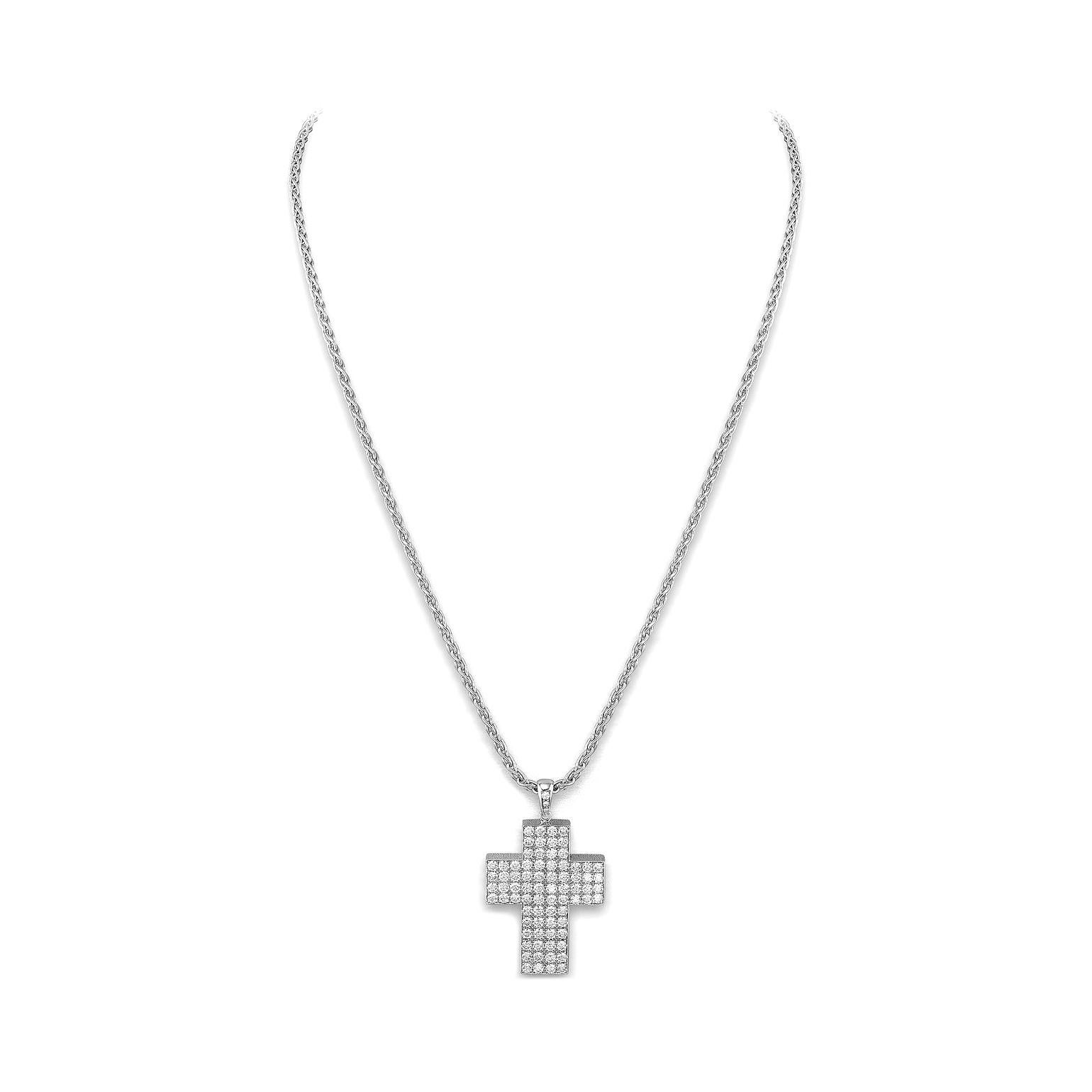 Cross pendant in 18kt white gold set with 79 diamonds 6.04 cts