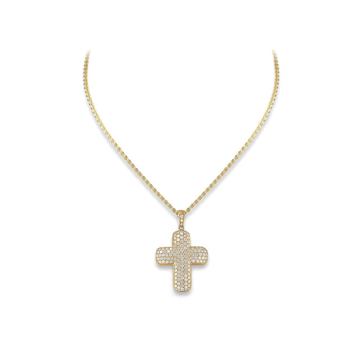 Cross pendant in 18kt yellow gold set with 139 diamonds 3.20 cts