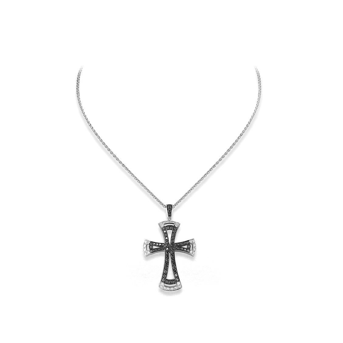Cross pendant in 18kt white gold set with 28 diamonds 0.79 cts and 60 black diamonds 1.73 cts          