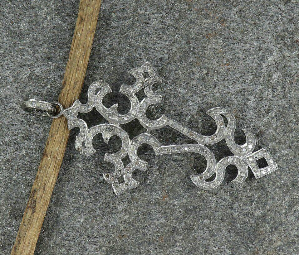Cross Pendant Pave Diamond 925 Silver Religious Diamond Necklace For Sale 4