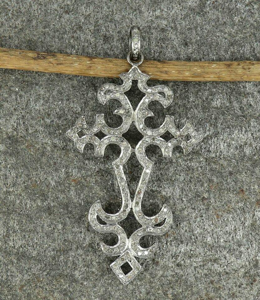 Cross Pendant Pave Diamond 925 Silver Religious Diamond Necklace For Sale 2