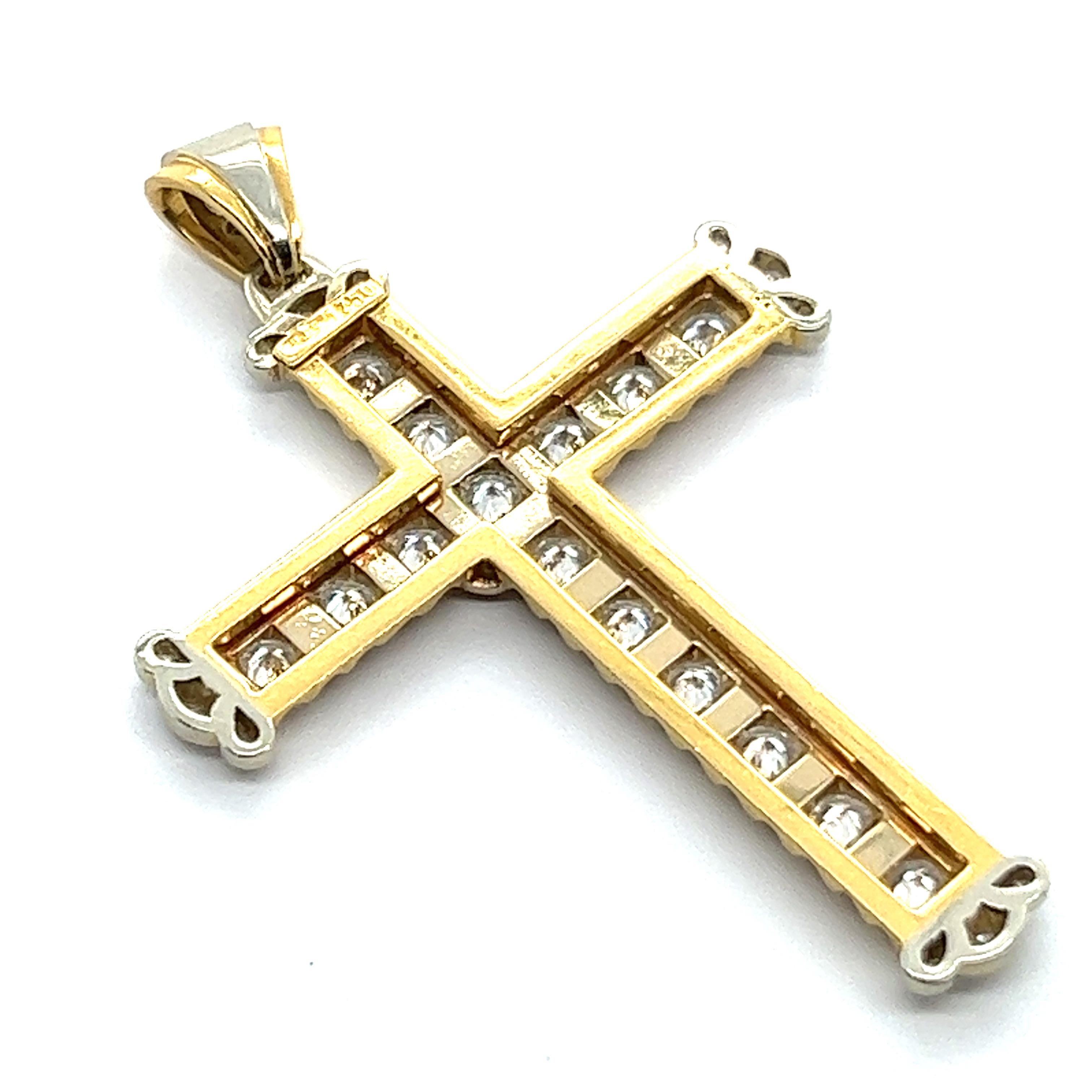 Cross Pendant with Diamonds in 18 Karat Yellow & White Gold 7